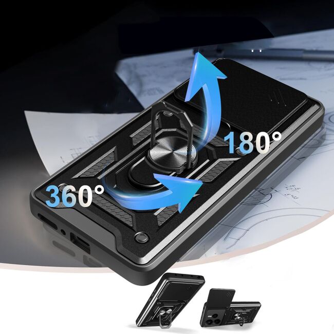 Husa pentru  Xiaomi Redmi Note 14 4G Ring Armor Kickstand Tough Rugged Cover cu protectie camera, Negru