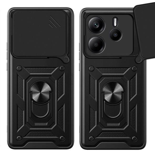 Husa pentru  Xiaomi Redmi Note 14 4G Ring Armor Kickstand Tough Rugged Cover cu protectie camera, Negru
