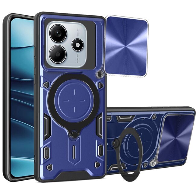 Husa pentru  Xiaomi Redmi Note 14 4G cu protecție pentru cameră și suport magnetic integrat Ring Shockproof, Albastru