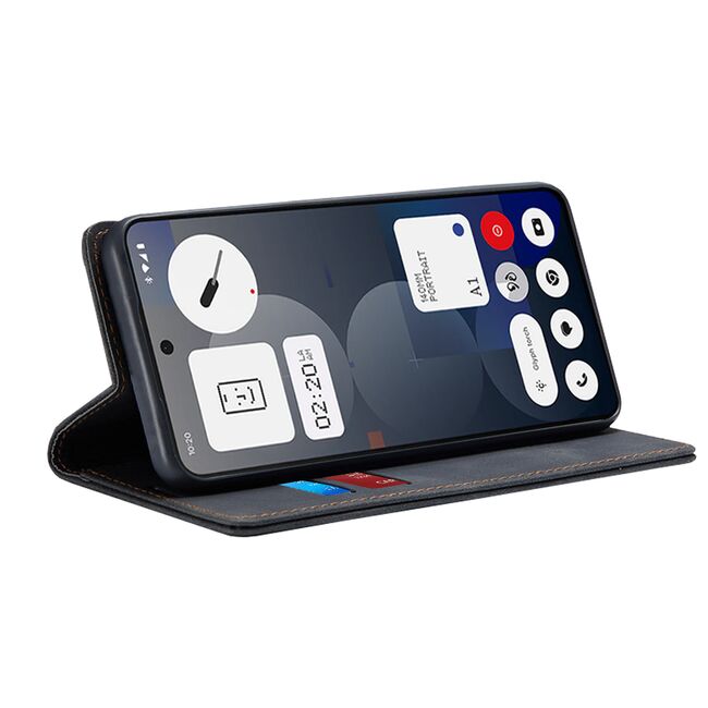 Husa tip carte pentru  Nothing Phone (3a) Pro Retro Business cu inchidere magnetica, Negru electric