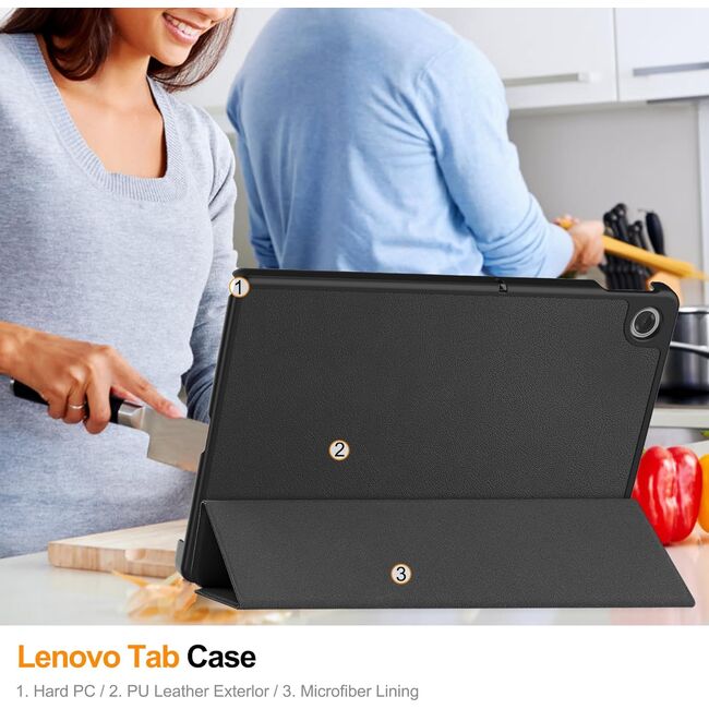 Husa pentru Lenovo Tab 10.1 2025 TB311 tip stand functie sleep/wake-up, protectie 360 - Negru