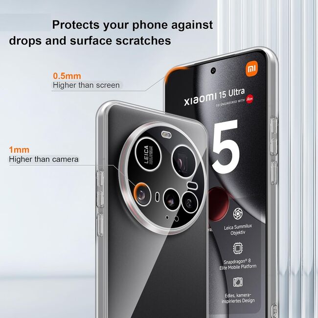 Husa pentru Xiaomi 15 Ultra Anti-Shock 1.5mm, cu protectie lentile, transparent