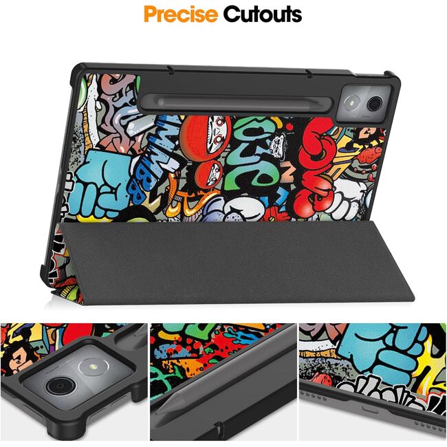 Husa pentru  Lenovo Idea Tab Pro 12.7 tip stand functie sleep/wake-up, protectie 360 - Graffiti