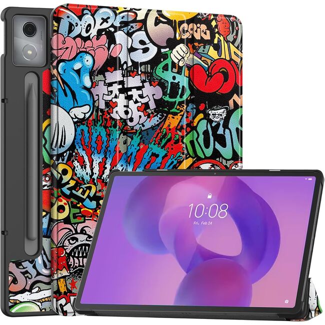 Husa pentru  Lenovo Idea Tab Pro 12.7 tip stand functie sleep/wake-up, protectie 360 - Graffiti