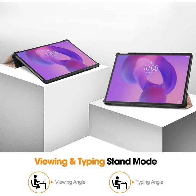 Husa pentru  Lenovo Idea Tab Pro 12.7 tip stand functie sleep/wake-up, protectie 360 - Roz