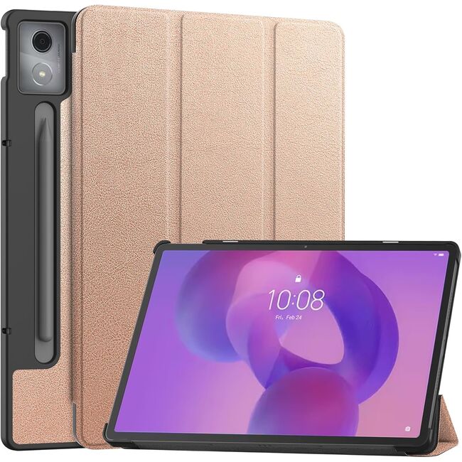 Husa pentru  Lenovo Idea Tab Pro 12.7 tip stand functie sleep/wake-up, protectie 360 - Roz