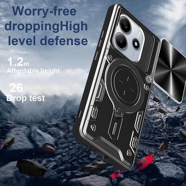 Husa pentru  Xiaomi Redmi Note 14 4G cu protecție pentru cameră și suport magnetic integrat Ring Shockproof, Mov