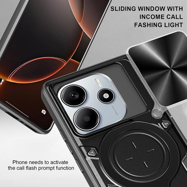 Husa pentru  Xiaomi Redmi Note 14 4G cu protecție pentru cameră și suport magnetic integrat Ring Shockproof, Mov