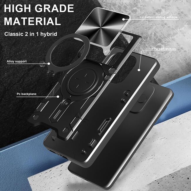 Husa pentru  Xiaomi Redmi Note 14 4G cu protecție pentru cameră și suport magnetic integrat Ring Shockproof, Mov