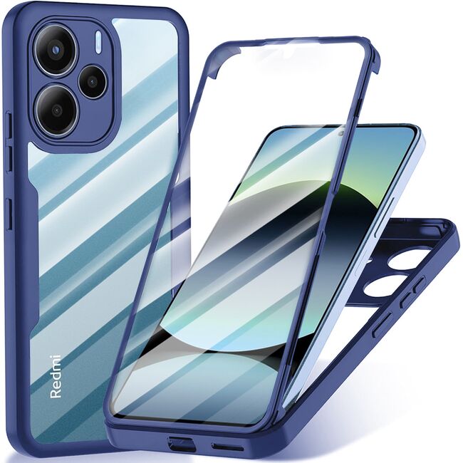 Set 360: Husa cu folie integrata pentru  Xiaomi Redmi Note 14 4G Protectie 360 fata / spate - Albastru