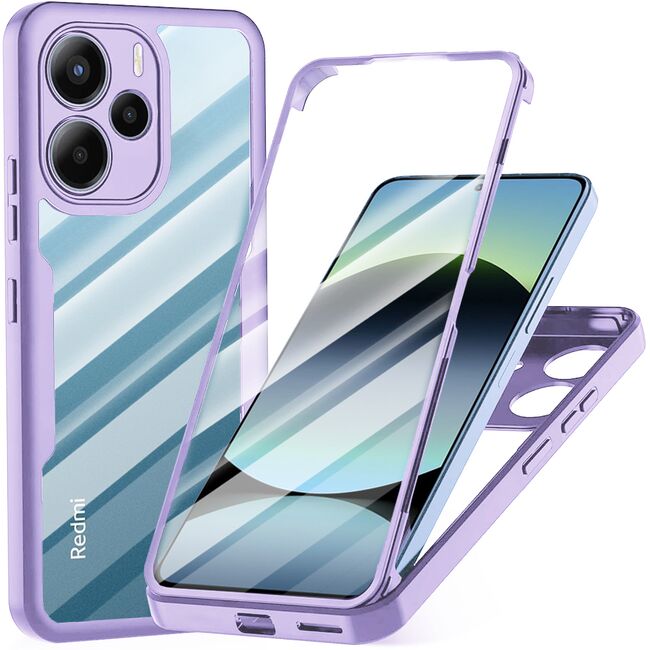 Set 360: Husa cu folie integrata pentru  Xiaomi Redmi Note 14 4G Protectie 360 fata / spate - Mov