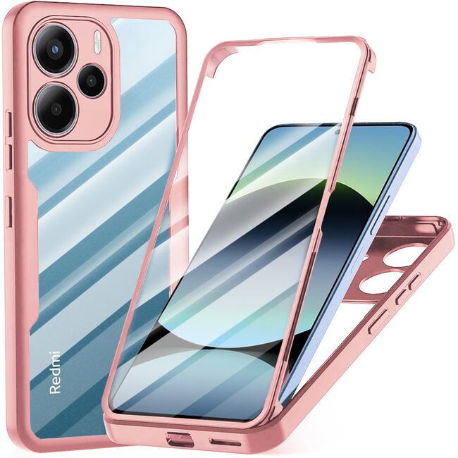 Set 360: Husa cu folie integrata pentru  Xiaomi Redmi Note 14 4G Protectie 360 fata / spate - Roz