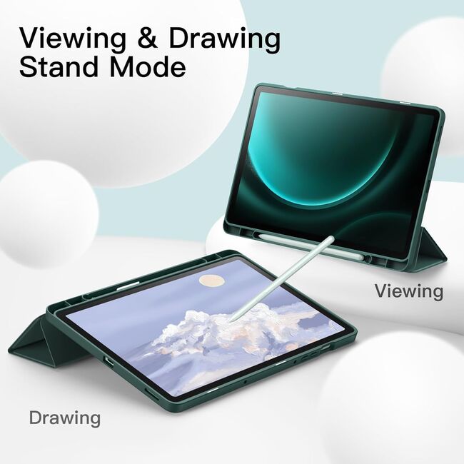 Husa pentru  Samsung Galaxy Tab S10 FE 10.9 inch Soft Shell cu functie wake-up/sleep si compartiment pentru stylus, tip stand - Verde