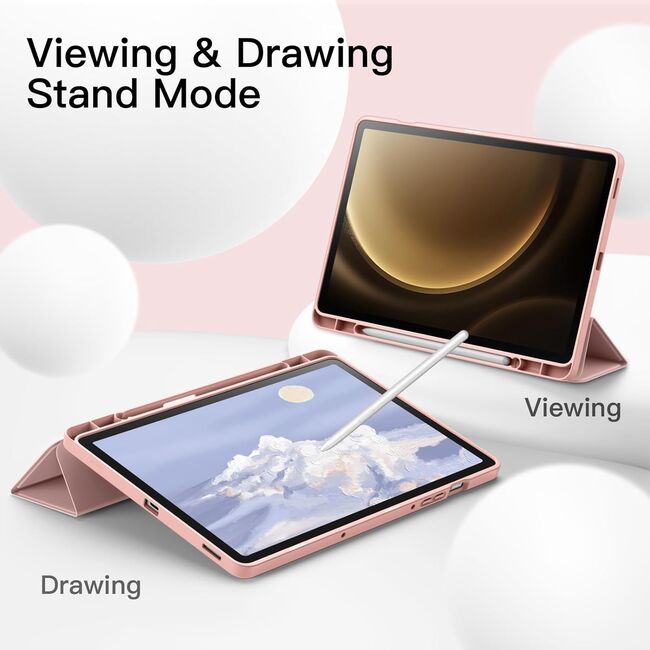 Husa pentru  Samsung Galaxy Tab S10 FE 10.9 inch Soft Shell cu functie wake-up/sleep si compartiment pentru stylus, tip stand - Roz