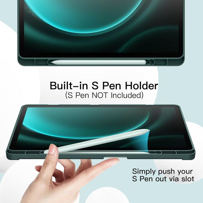 Husa pentru  Samsung Galaxy Tab S10 FE 10.9 inch Soft Shell cu functie wake-up/sleep si compartiment pentru stylus, tip stand - Verde