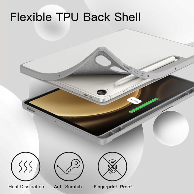 Husa pentru  Samsung Galaxy Tab S10 FE 10.9 inch Soft Shell cu functie wake-up/sleep si compartiment pentru stylus, tip stand - Gri