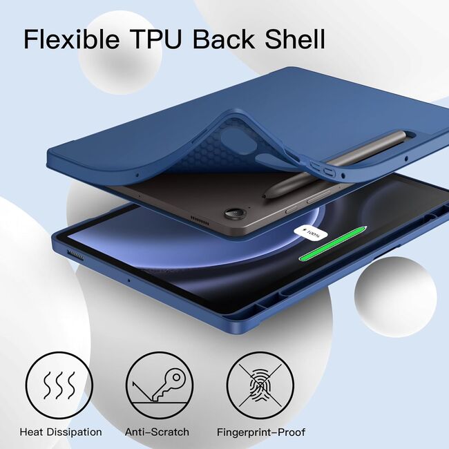 Husa pentru  Samsung Galaxy Tab S10 FE 10.9 inch Soft Shell cu functie wake-up/sleep si compartiment pentru stylus, tip stand - Albastru