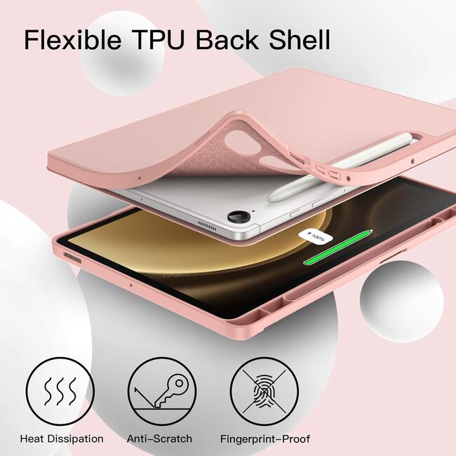 Husa pentru  Samsung Galaxy Tab S10 FE 10.9 inch Soft Shell cu functie wake-up/sleep si compartiment pentru stylus, tip stand - Roz