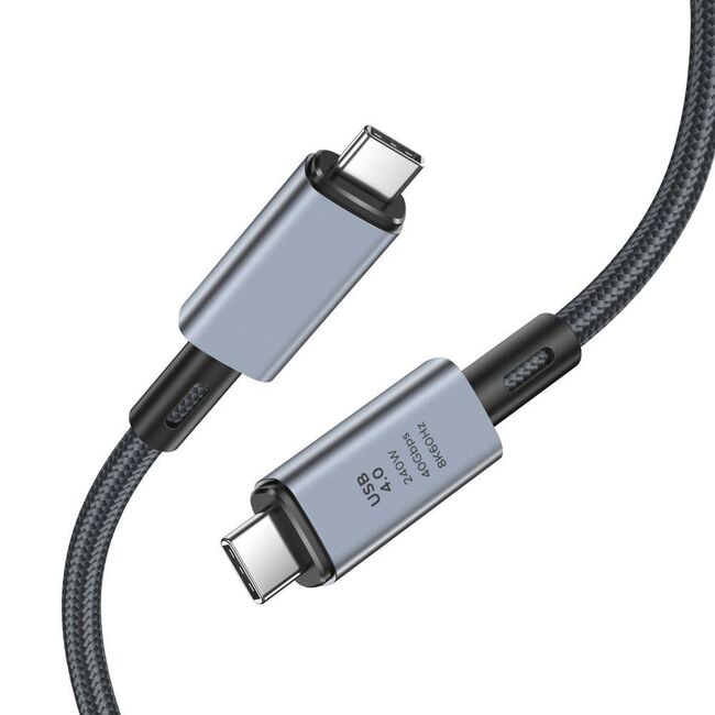 Cablu video si incarcare de la USB-C la USB-C 4.0 PD 240W / 40Gbps – 8K 60Hz, incarcare Rapidă, 1m, compatibil laptop, Macbook, Gri Metalizat