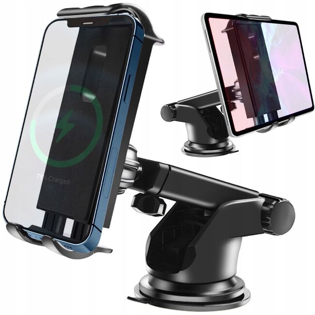Suport Auto Universal pentru Telefon și Tabletă până la 11" – Montaj pe Parbriz sau Bord, Braț Lung, Rotire 360°, Negru