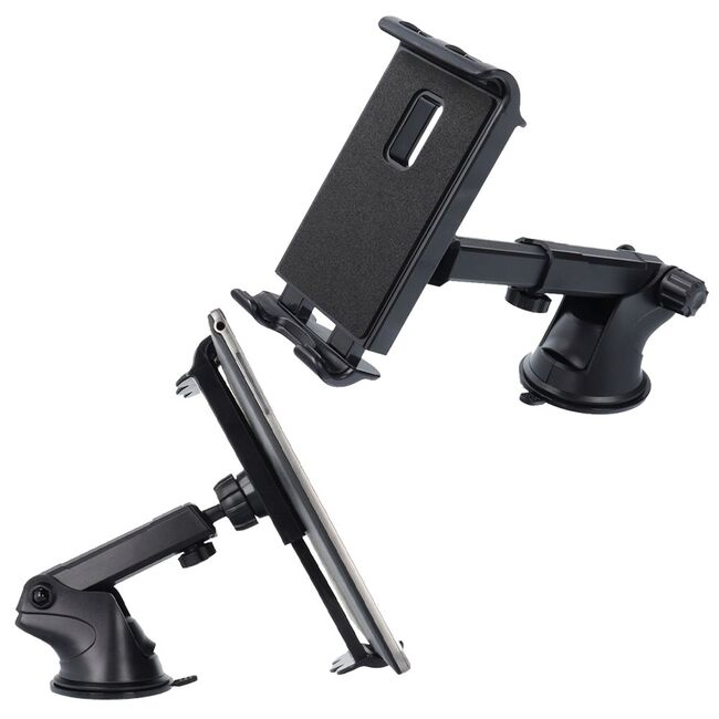 Suport Auto Universal pentru Telefon și Tabletă până la 11" – Montaj pe Parbriz sau Bord, Braț Lung, Rotire 360°, Negru