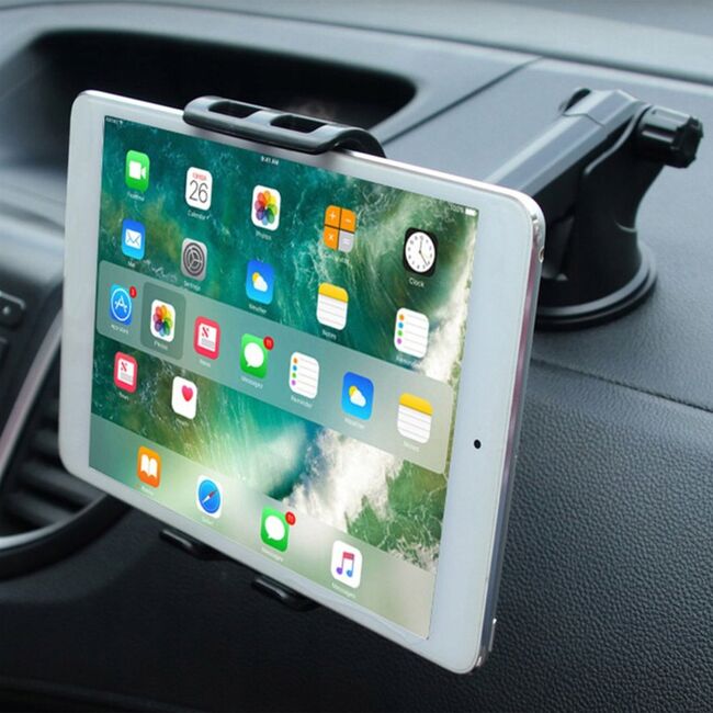 Suport Auto Universal pentru Telefon și Tabletă până la 11" – Montaj pe Parbriz sau Bord, Braț Lung, Rotire 360°, Negru
