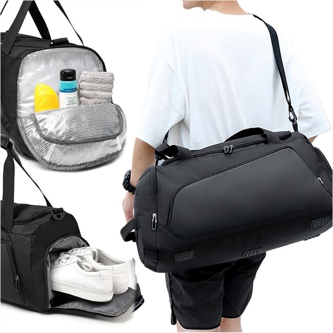 Geanta multifunctionala voiaj / sport – 40L, Impermeabila, cu Buzunar Termic și Compartiment pentru incaltaminte, Ideala pentru Sala, Calatorii si Antrenamente, 54 x 26 x 28 cm