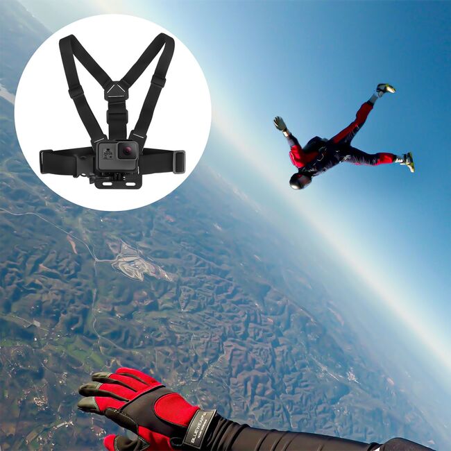 Ham Sport pentru Piept cu Suport pentru Cameră și Telefon – Compatibil GoPro, DJI, SJCAM, Telefoane 4-7", Negru