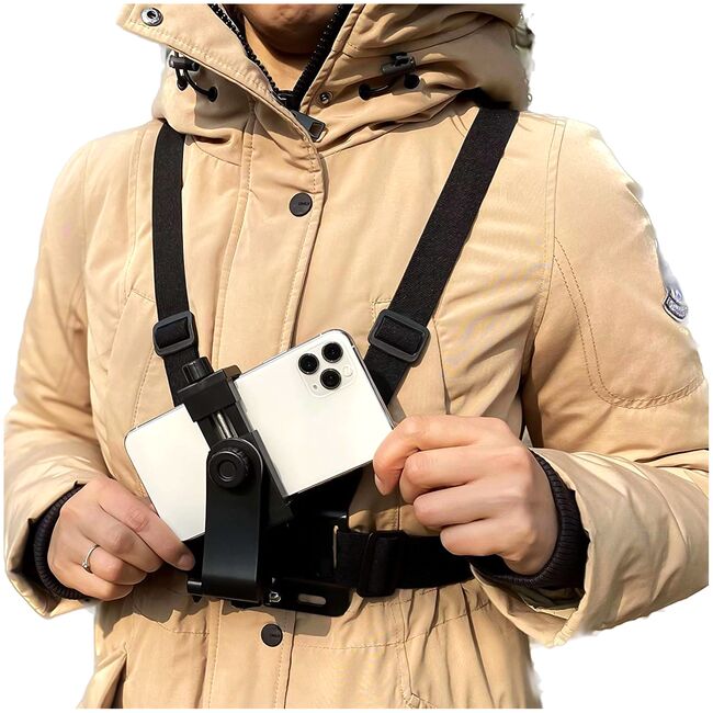 Ham Sport pentru Piept cu Suport pentru Cameră și Telefon – Compatibil GoPro, DJI, SJCAM, Telefoane 4-7", Negru