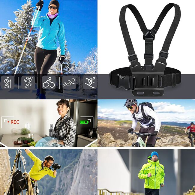 Ham Sport pentru Piept cu Suport pentru Cameră și Telefon – Compatibil GoPro, DJI, SJCAM, Telefoane 4-7", Negru