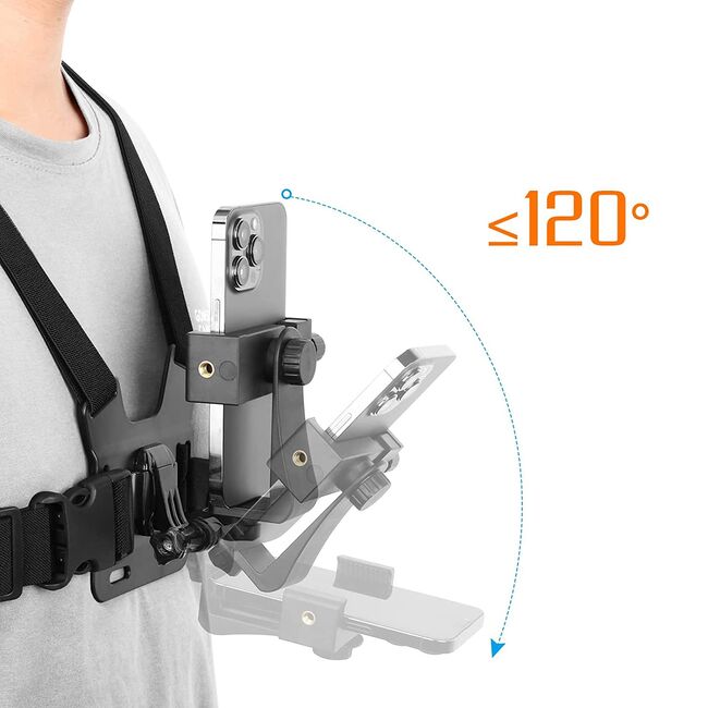 Ham Sport pentru Piept cu Suport pentru Cameră și Telefon – Compatibil GoPro, DJI, SJCAM, Telefoane 4-7", Negru