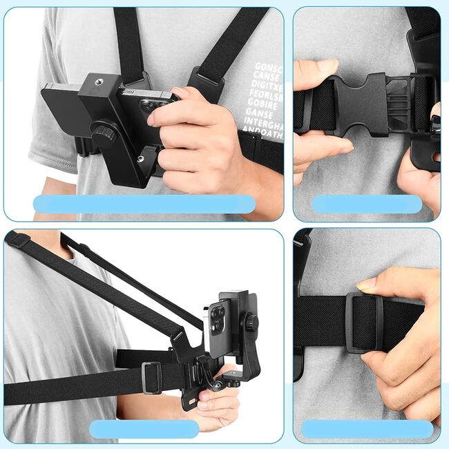 Ham Sport pentru Piept cu Suport pentru Cameră și Telefon – Compatibil GoPro, DJI, SJCAM, Telefoane 4-7", Negru