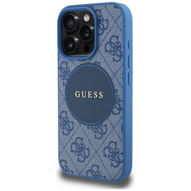 Husa premium pentru  iPhone 16 Pro Max compatibila MagSafe Guess Luxury Series - Albastru deschis