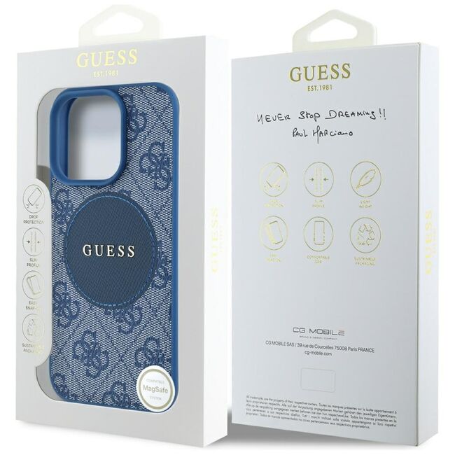 Husa premium pentru  iPhone 16 Pro Max compatibila MagSafe Guess Luxury Series - Albastru deschis