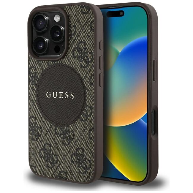 Husa premium pentru  iPhone 16 Pro Max compatibila MagSafe Guess Luxury Series - Maro