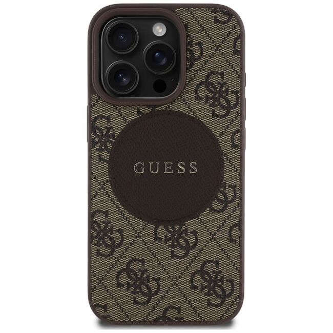 Husa premium pentru  iPhone 16 Pro Max compatibila MagSafe Guess Luxury Series - Maro