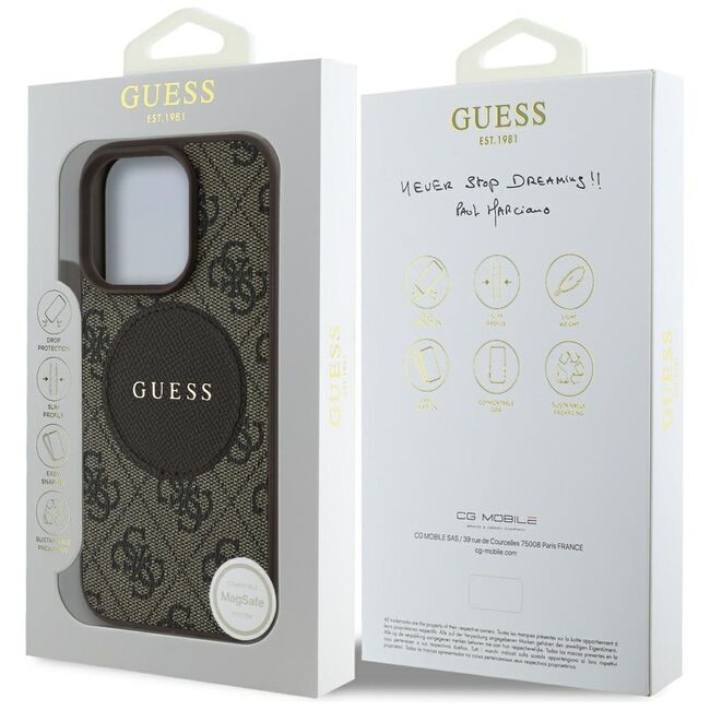 Husa premium pentru  iPhone 16 Pro Max compatibila MagSafe Guess Luxury Series - Maro