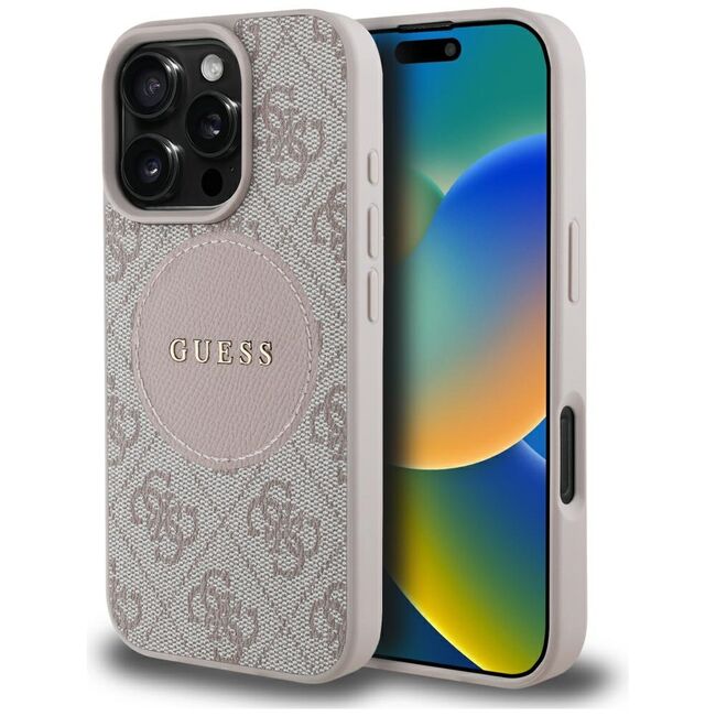 Husa premium pentru  iPhone 16 Pro Max compatibila MagSafe Guess Luxury Series - Roz neon