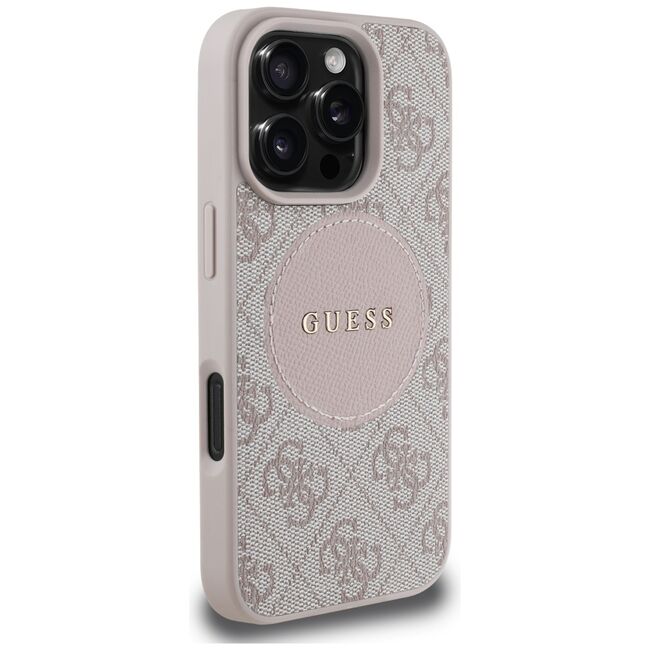 Husa premium pentru  iPhone 16 Pro Max compatibila MagSafe Guess Luxury Series - Roz neon