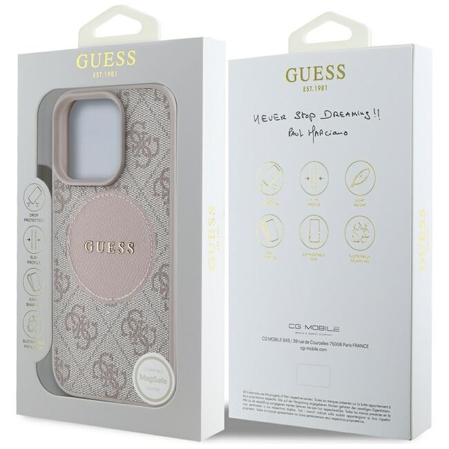 Husa premium pentru  iPhone 16 Pro Max compatibila MagSafe Guess Luxury Series - Roz neon