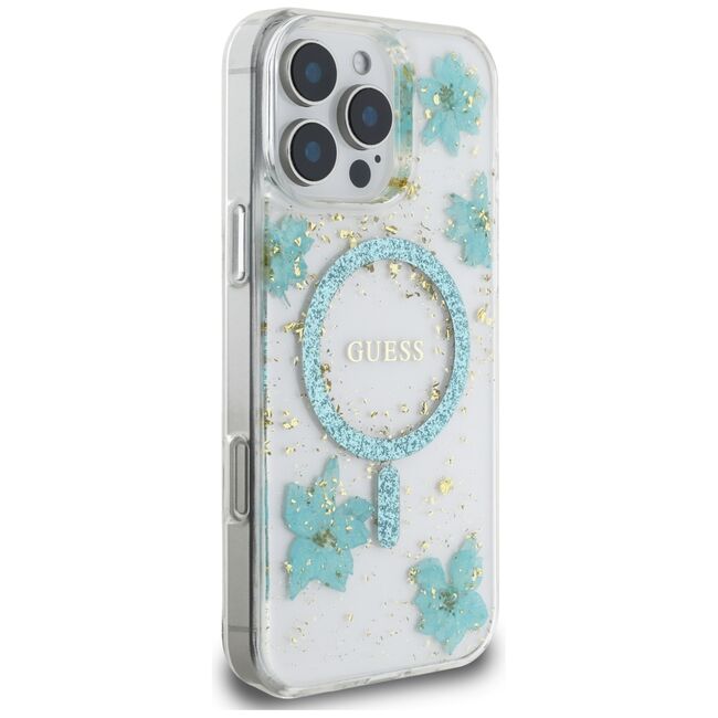 Husa premium pentru  iPhone 16 Pro Max compatibila MagSafe Guess Luxury Series - Turcoaz