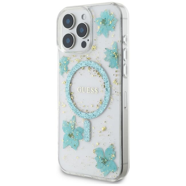 Husa premium pentru  iPhone 16 Pro Max compatibila MagSafe Guess Luxury Series - Turcoaz