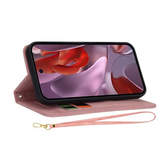 Husa tip carte pentru  Google Pixel 9A, functie stand si port carduri, Roz