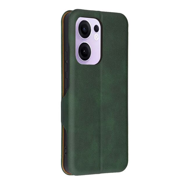 Husa tip carte pentru Oppo Reno 13F, 13FS 4G, 5G Smart Wallet fata - spate protectie 360 - Verde