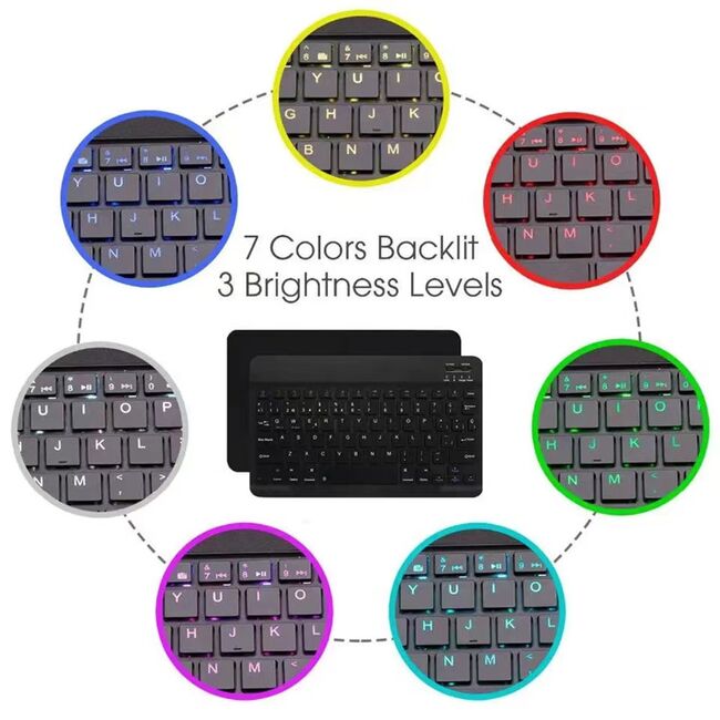 Husa pentru Samsung Galaxy Tab S10 FE 10.9 cu tastatura iluminata wireless detasabila RGB 7 lights, Bluetooth, USB Type-C, functie stand si slot stylus + mouse wireless iluminat LED, negru