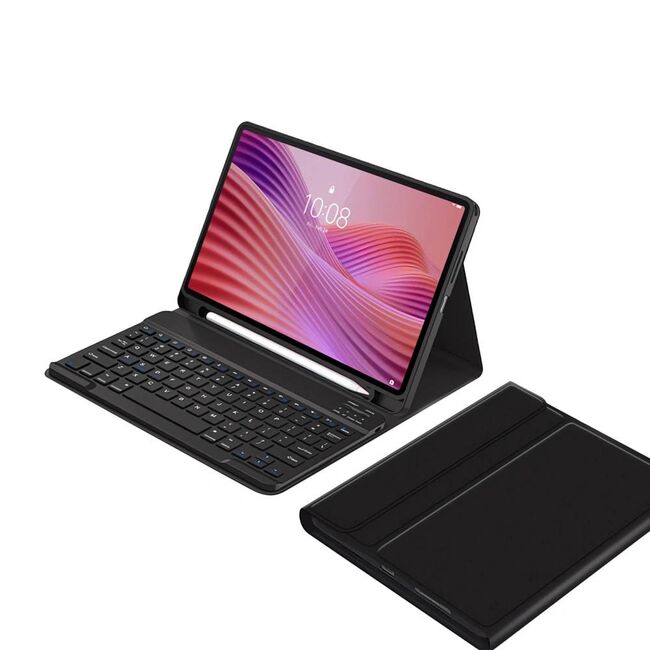 Husa pentru Lenovo Tab 10.1 2025 TB311 cu tastatura iluminata wireless detasabila RGB 7 lights, Bluetooth, USB Type-C, functie stand si slot stylus, negru