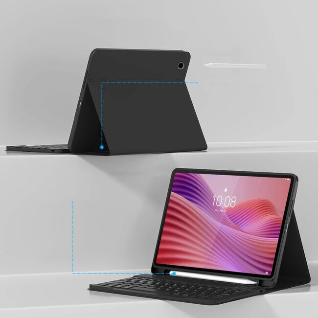 Husa pentru Lenovo Tab 10.1 2025 TB311 cu tastatura iluminata wireless detasabila RGB 7 lights, Bluetooth, USB Type-C, functie stand si slot stylus, negru