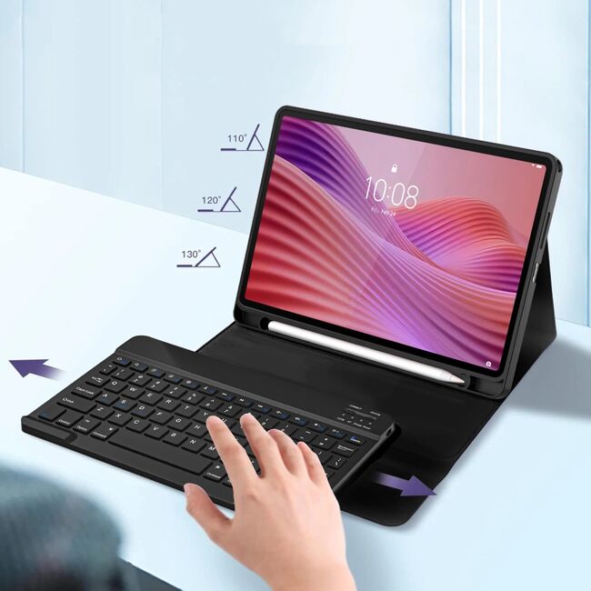 Husa pentru Lenovo Tab 10.1 2025 TB311 cu tastatura iluminata wireless detasabila RGB 7 lights, Bluetooth, USB Type-C, functie stand si slot stylus, negru