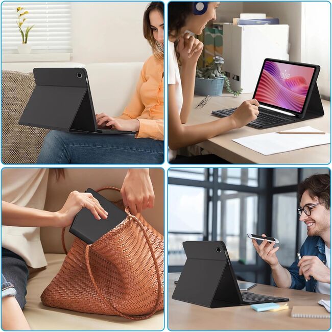 Husa pentru Lenovo Tab 10.1 2025 TB311 cu tastatura iluminata wireless detasabila RGB 7 lights, Bluetooth, USB Type-C, functie stand si slot stylus, negru