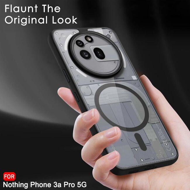 Husa pentru Nothing Phone (3a) Pro compatibila MagSafe, cu protectie lentile, Anti-Scratch, Anti-Fingerprint, Anti-Oil, Never-Yellow, transparent / negru